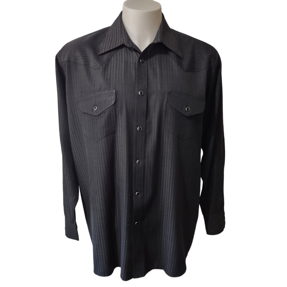 Classic Western Shirt Men's Large Snap Up Collared Long Sleeve Barrel Cuff Black